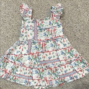 Janie and Jack White Floral Ruffle Strap Dress with Red & Blue Accents